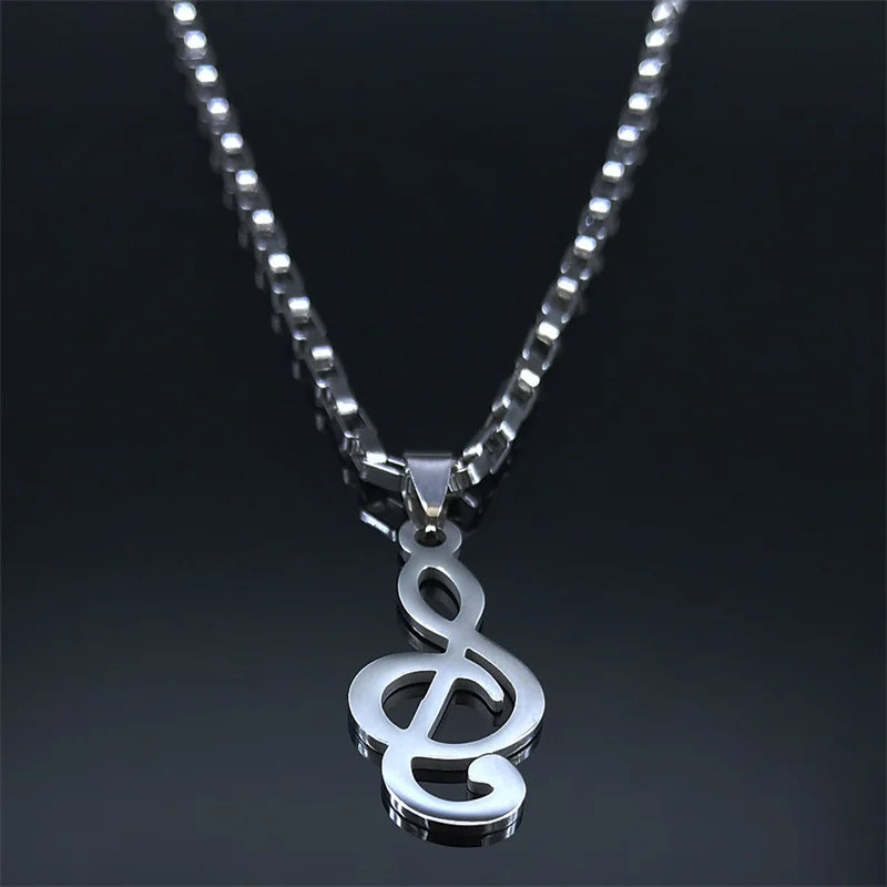 Music Note Stainless Steel Pendant/ Necklace and chain for Women/Men