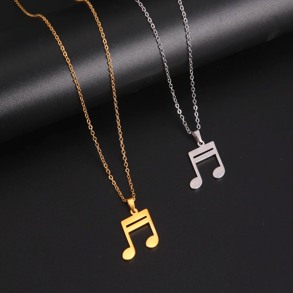 Musical Note Pendant Sixteenth Note Necklace Women Girls Fashion Stainless Steel Sliver Color Rhythm Neck Chain Jewelry Choker Gift