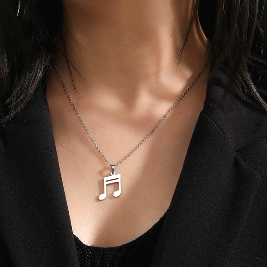 Musical Note Pendant Sixteenth Note Necklace Women Girls Fashion Stainless Steel Sliver Color Rhythm Neck Chain Jewelry Choker Gift