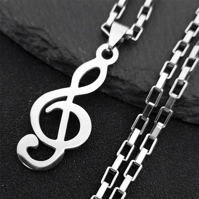 Music Note Stainless Steel Pendant/ Necklace and chain for Women/Men