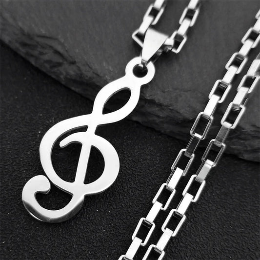 Music Note Stainless Steel Pendant/ Necklace and chain for Women/Men
