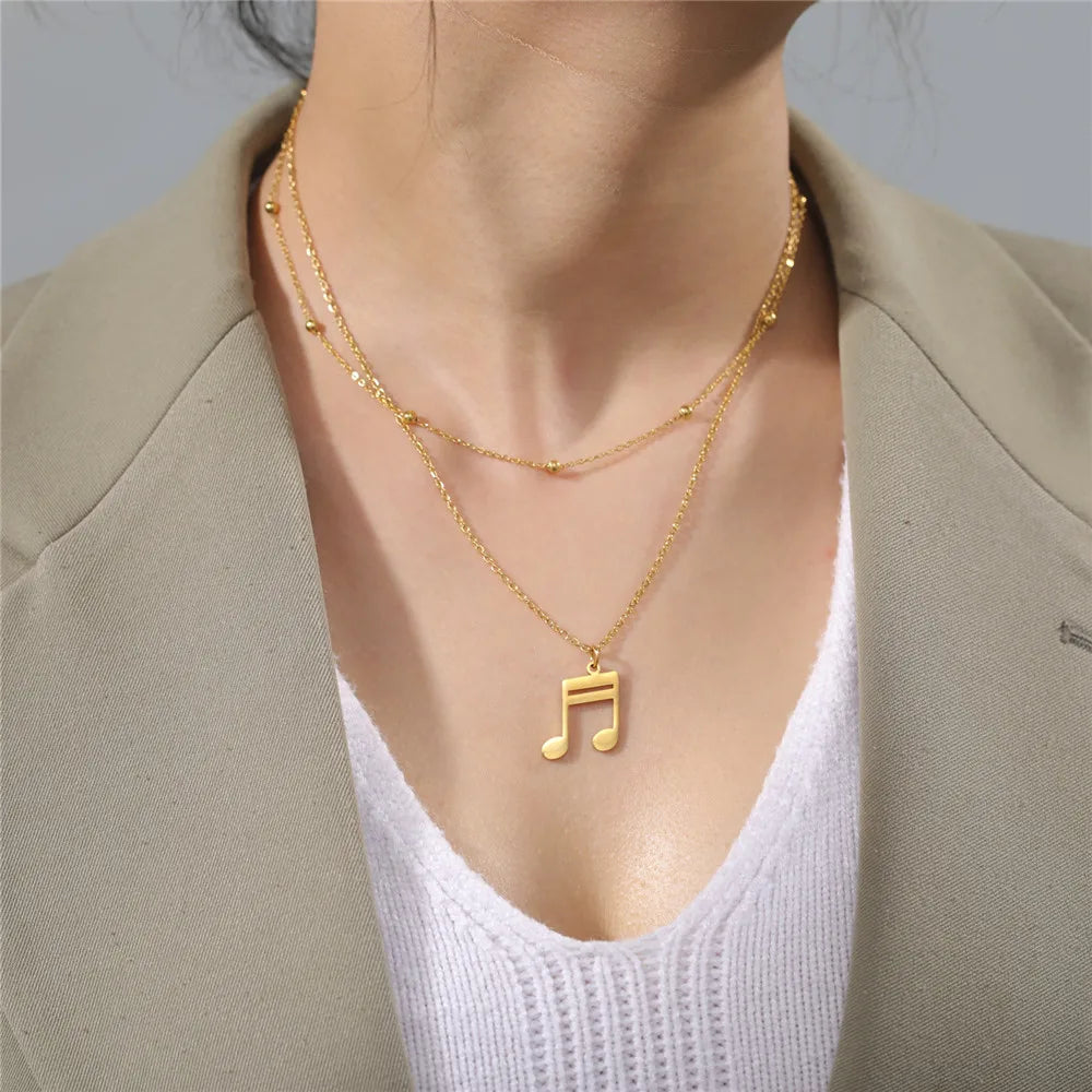 Musical Note Pendant Sixteenth Note Necklace Women Girls Fashion Stainless Steel Sliver Color Rhythm Neck Chain Jewelry Choker Gift
